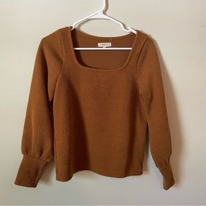 MADEWELL Brown Puff Sleeve Square Neck Shirt - Size Small
